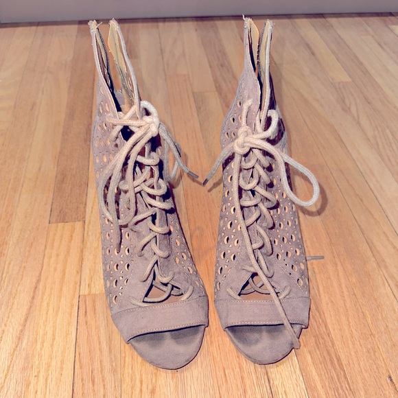 Suede Lace Up Cut Out Heels - Picture 2 of 4